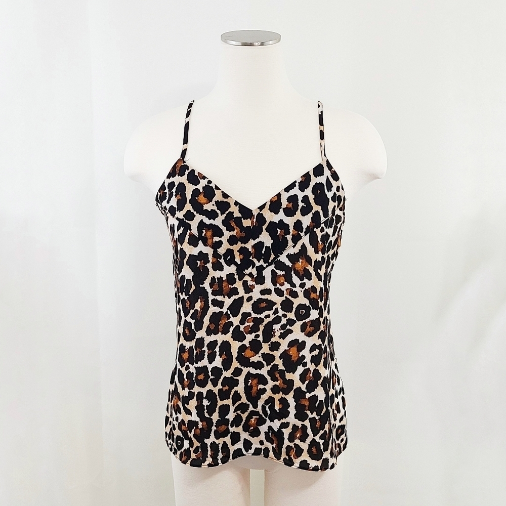 Veronica M. Leopard print cami tank top brown black size small